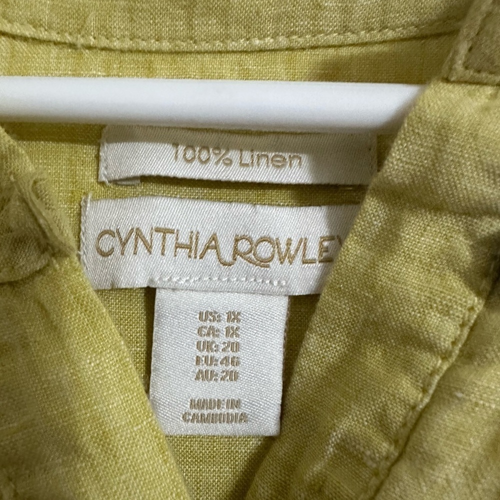 Cynthia Rowley Linen Blouse  Women’s 1X Split Neck Roll-Tab Sleeve High-Low - Picture 4 of 6